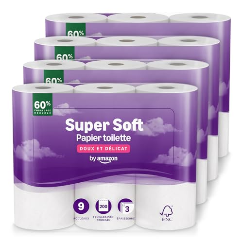 by Amazon Papier Toilette, 3 Épaisseurs Matelassé, Doux et S